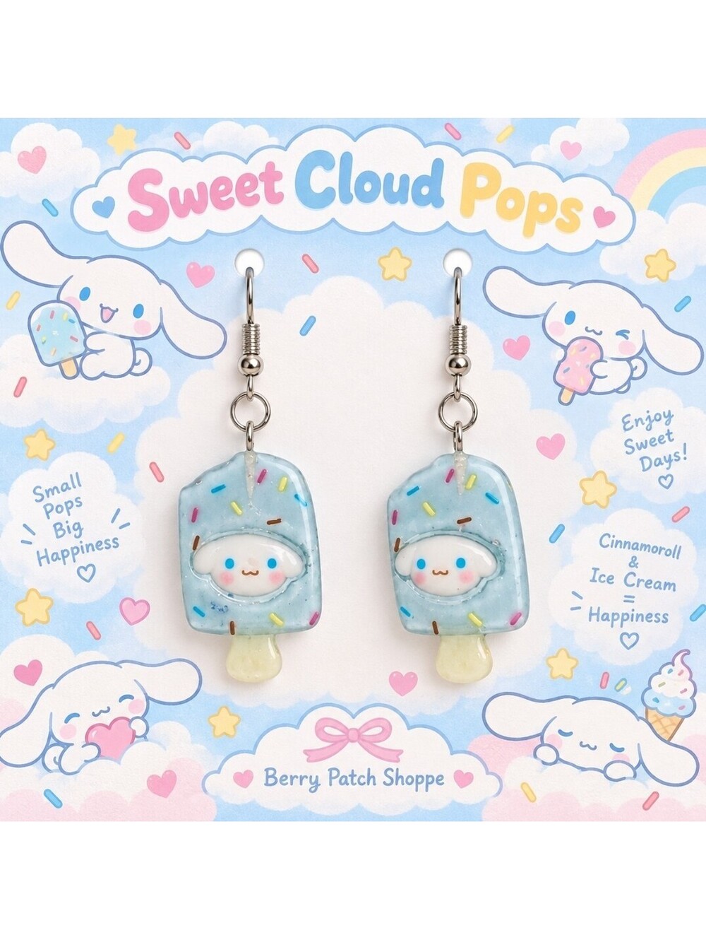 Kawaii Sanrio Hello Kitty Cinnamaroll Ice Cream Popsicle Hypoallergenic Earrings